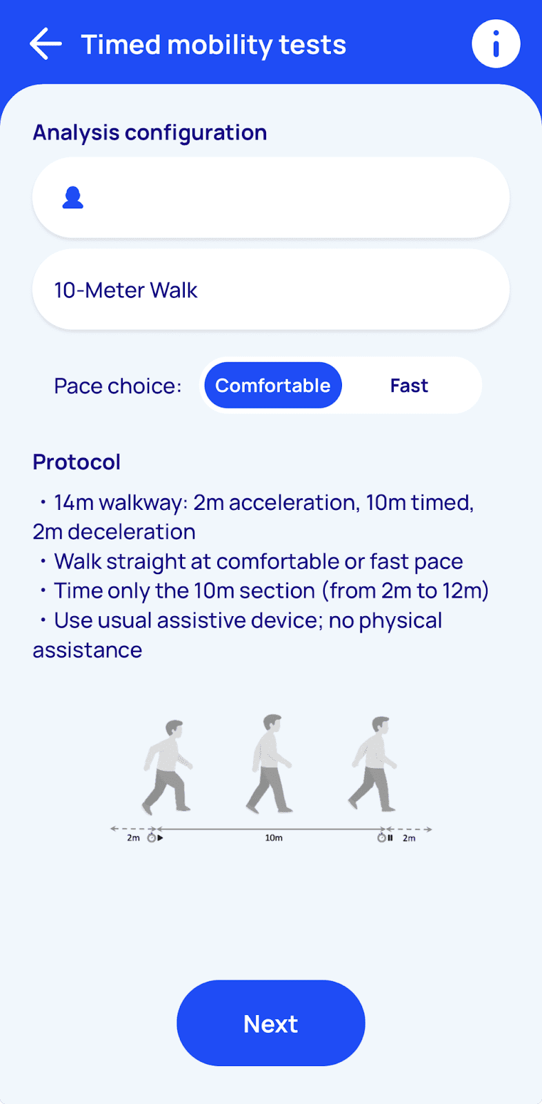 Graphic of the protocol for the 10 meter walk within the SENSE app. 